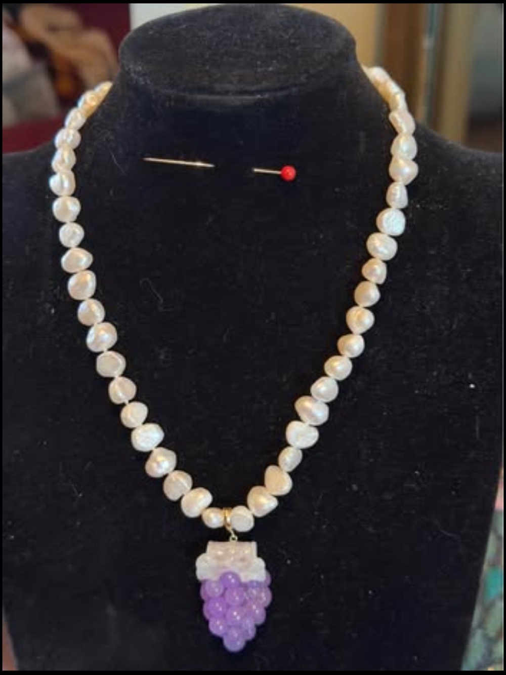 Vintage Purple Jade, Pearls & 14k Necklace